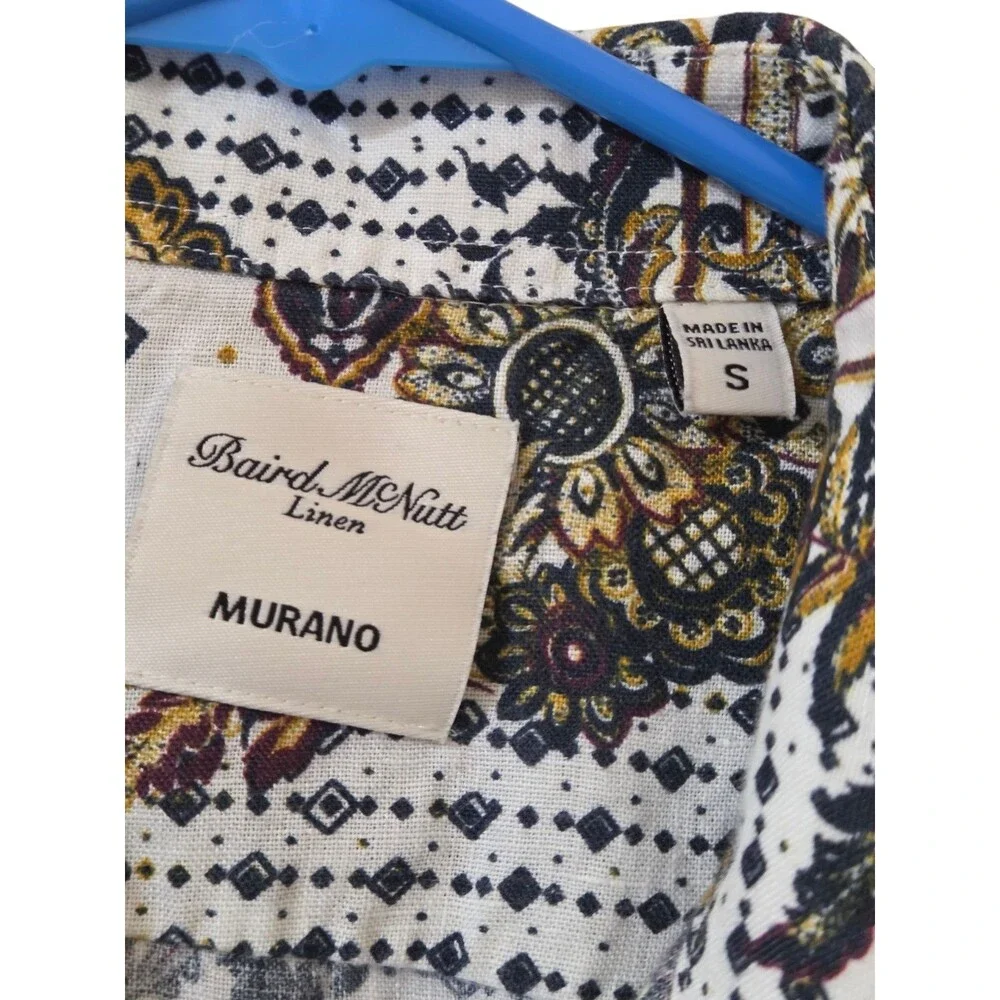 Baird McNutt Linen Murano Shirt Men's S Blue White Floral Paisley Button Up D131 - Picture 4 of 12
